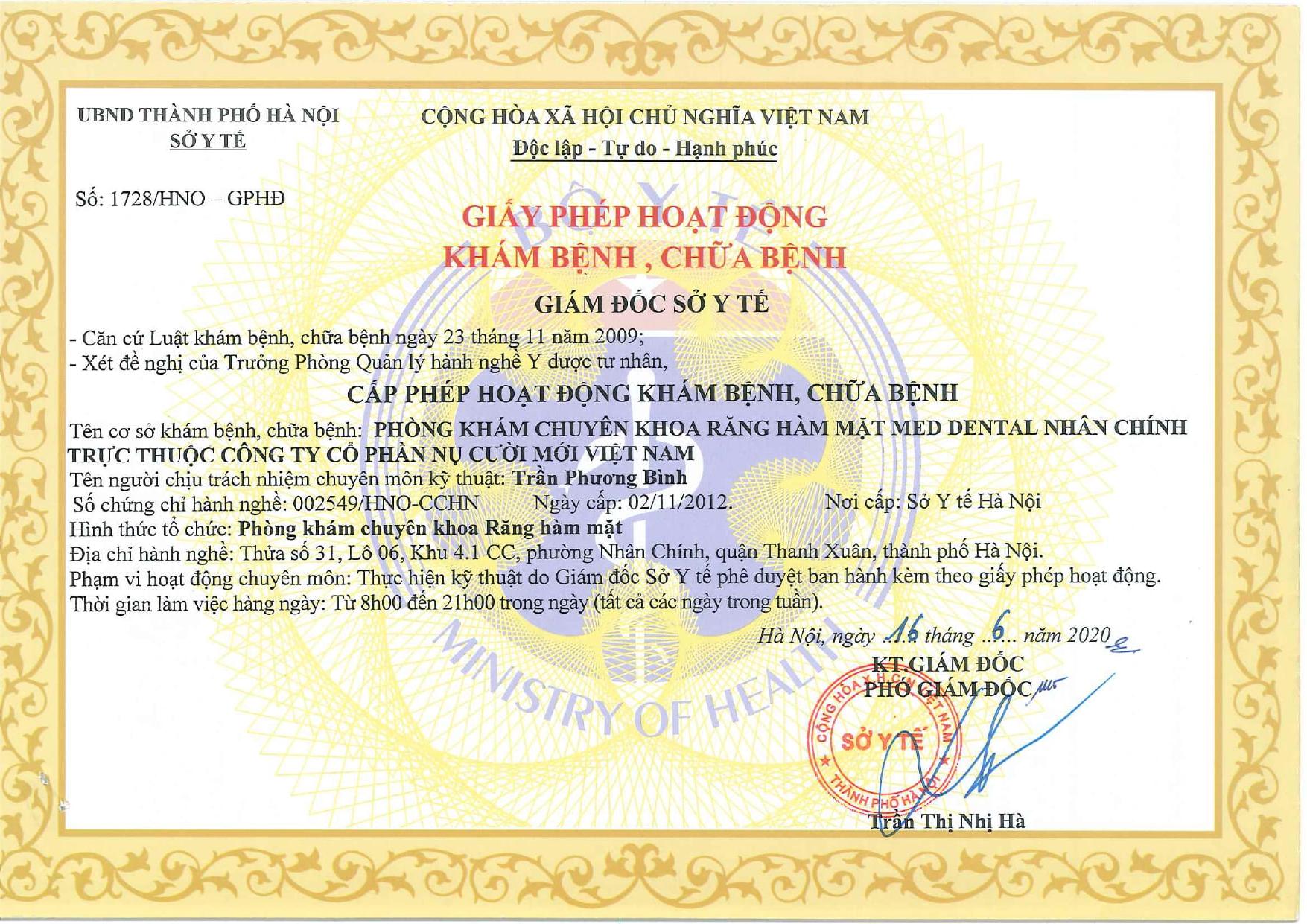 Giấy phép hoạt động 1728/HNO-GPHĐ của cơ sở Lê Văn Lương
